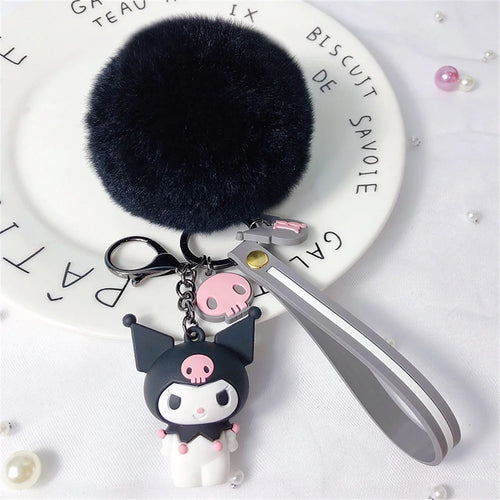  Cute Sanrio Kuromi Keychains with Fur Ball cashymart