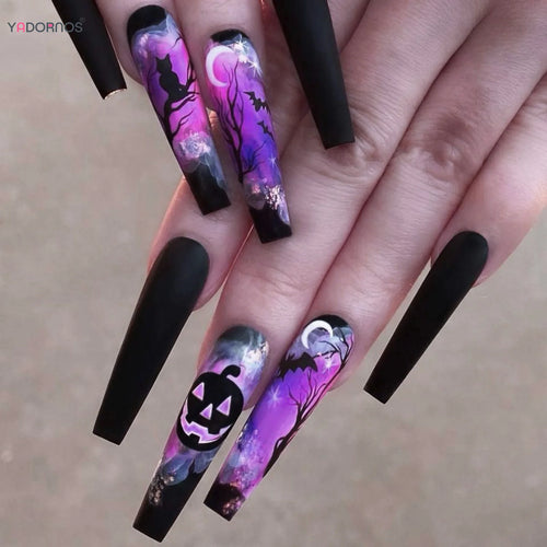  Dark Purple Pumpkin & Bat Press-Ons cashymart