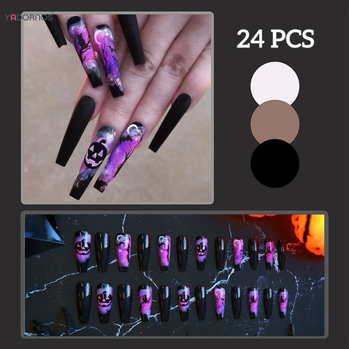  Dark Purple Pumpkin & Bat Press-Ons cashymart