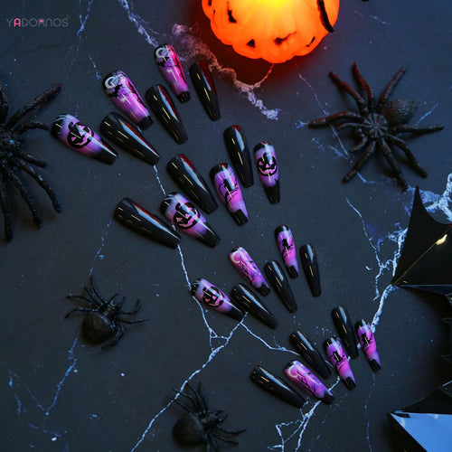  Dark Purple Pumpkin & Bat Press-Ons cashymart