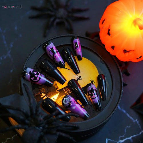  Dark Purple Pumpkin & Bat Press-Ons cashymart