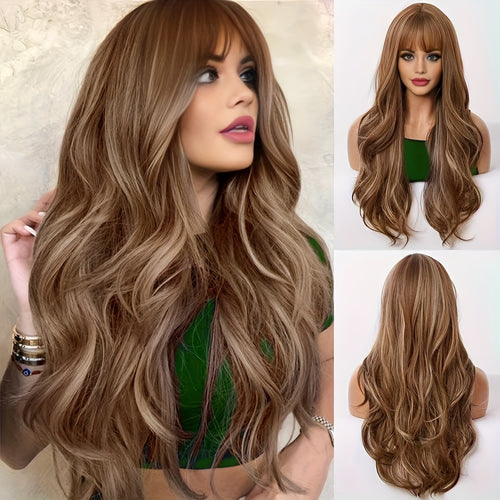  Elegant 26" Brown Wavy Wig cashymart