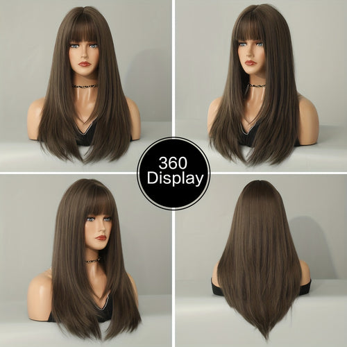  Elegant Brown Bangs Wig cashymart