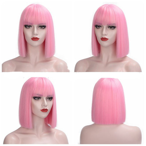  Elegant Ombre Gray Shoulder-Length Wig with Bangs cashymart
