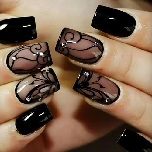  Elegant Rose-Embellished Black Ballerina Nails cashymart
