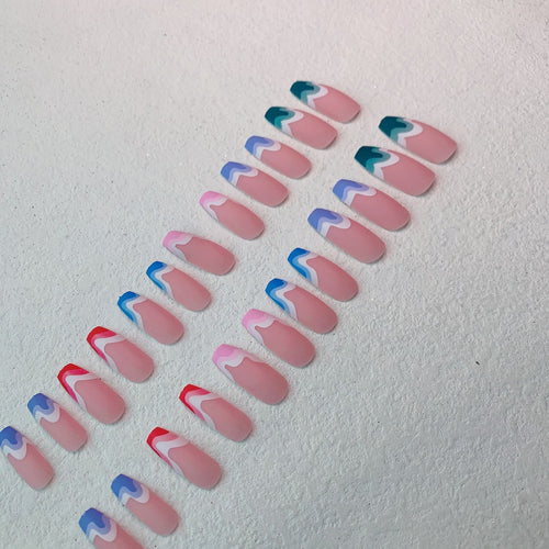  Fake Nails Multicolored Wave Pattern Nail Art cashymart