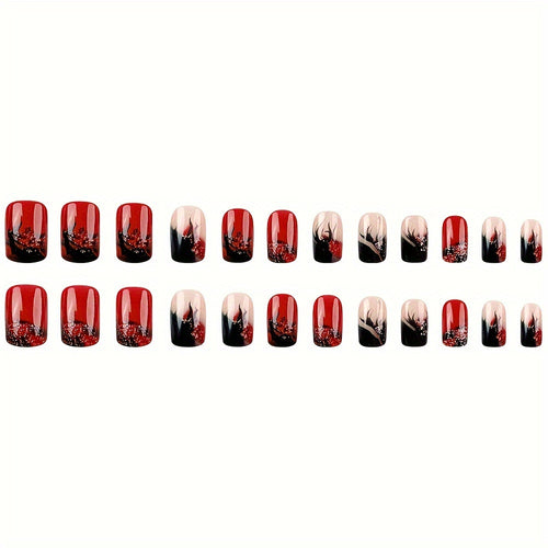  Flame-Kissed Red Press-On Nails cashymart