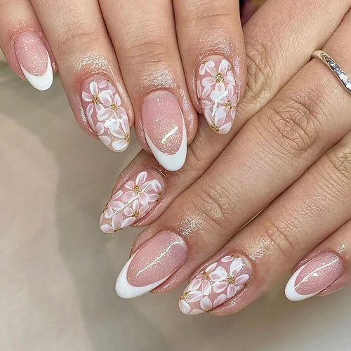  Floral Almond Press-On Nails Set cashymart