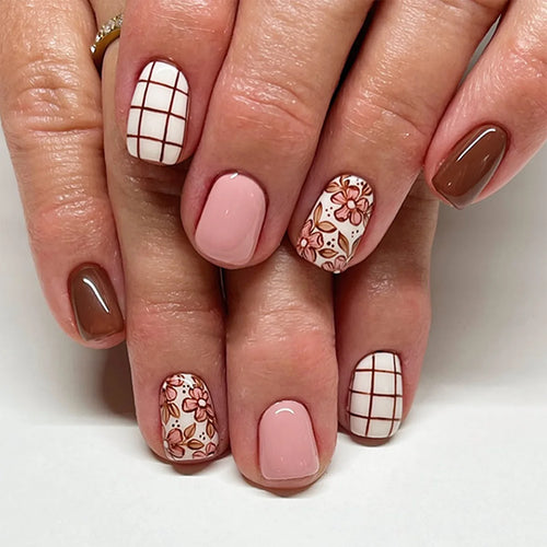 Floral Press On Nails Set 24Pcs Acrylic cashymart