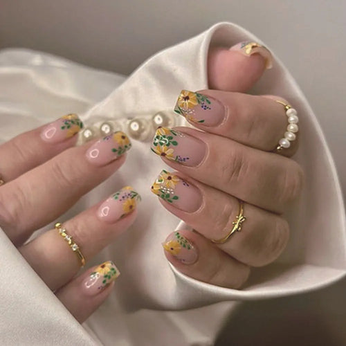  Floral Press On Nails Set 24Pcs Acrylic cashymart