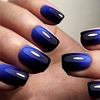  French Blue Black Gradient Fake Nails Set cashymart