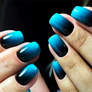  French Blue Black Gradient Fake Nails Set cashymart