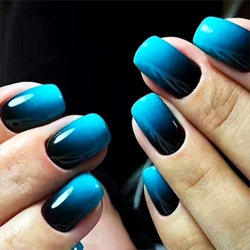  French Blue Black Gradient Fake Nails Set cashymart