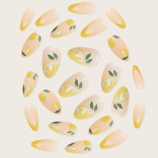  French Lemon Long Almond Press-On Nails cashymart