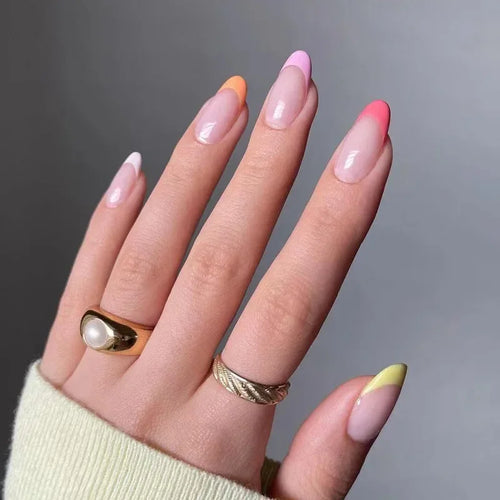  French Rainbow Acrylic Press-On Nails cashymart