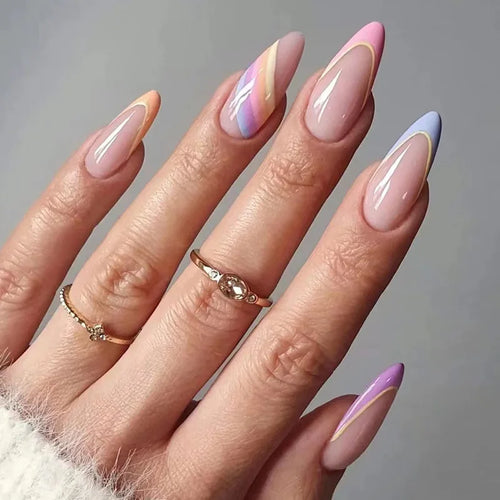  French Rainbow Acrylic Press-On Nails cashymart