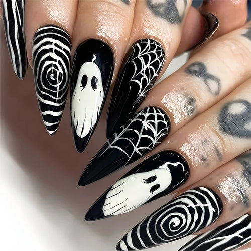  Ghostly Almond Halloween Nail Art cashymart