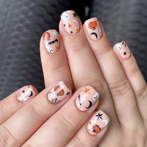  Ghostly Glow 24Pcs Black Square Press-On Nails cashymart