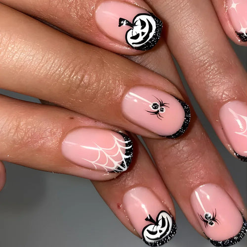  Ghostly Glow 24Pcs Black Square Press-On Nails cashymart