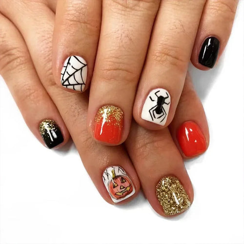  Ghostly Glow 24Pcs Black Square Press-On Nails cashymart