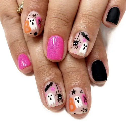  Ghostly Glow 24Pcs Black Square Press-On Nails cashymart