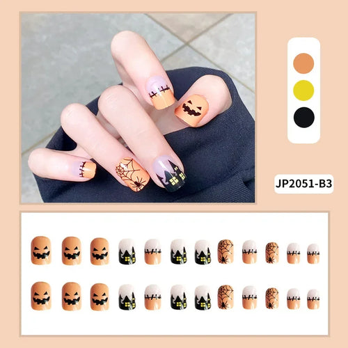  Ghostly Glow 24Pcs Black Square Press-On Nails cashymart
