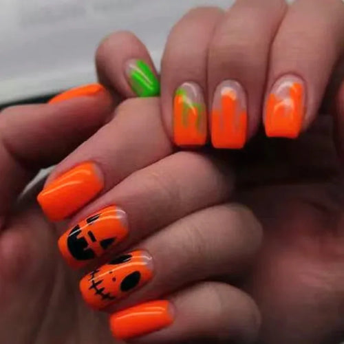  Ghostly Glow 24Pcs Black Square Press-On Nails cashymart