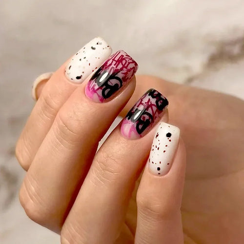  Ghostly Glow 24Pcs Black Square Press-On Nails cashymart