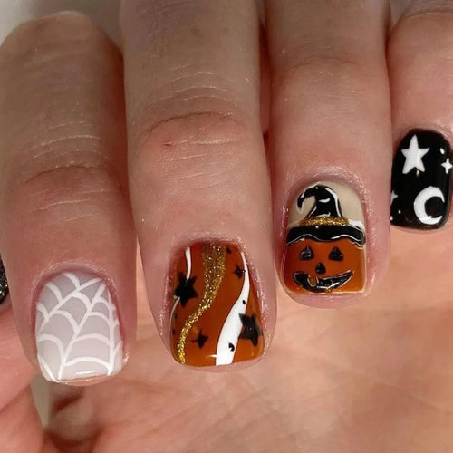  Ghostly Glow 24Pcs Black Square Press-On Nails cashymart