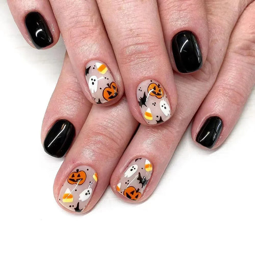  Ghostly Glow 24Pcs Black Square Press-On Nails cashymart