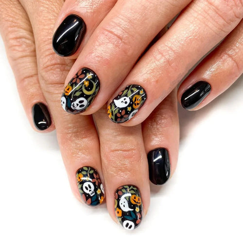  Ghostly Glow 24Pcs Black Square Press-On Nails cashymart