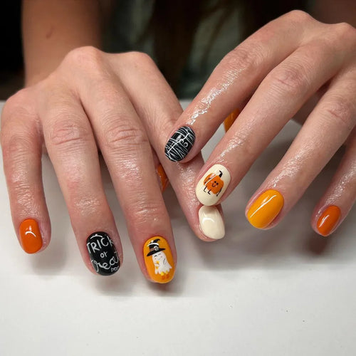  Ghostly Glow 24Pcs Black Square Press-On Nails cashymart