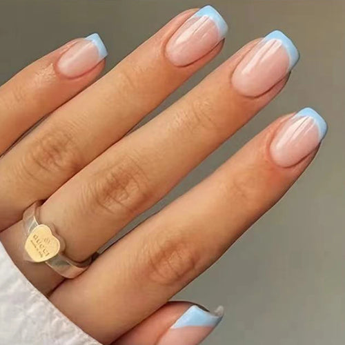  Girls Short French Glossy Fake Nails cashymart