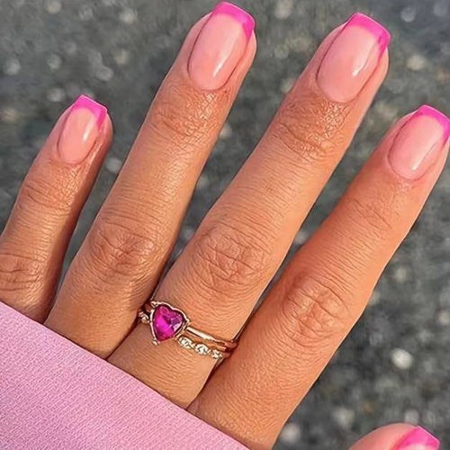  Girls Short French Glossy Fake Nails cashymart