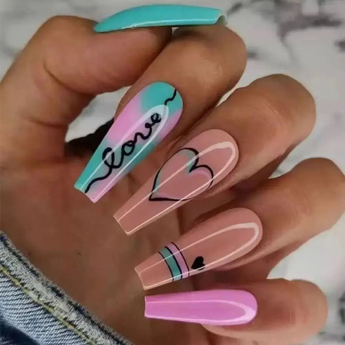  Glam Pink Cow Coffin Nails cashymart