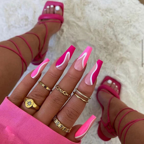  Glam Pink Cow Coffin Nails cashymart