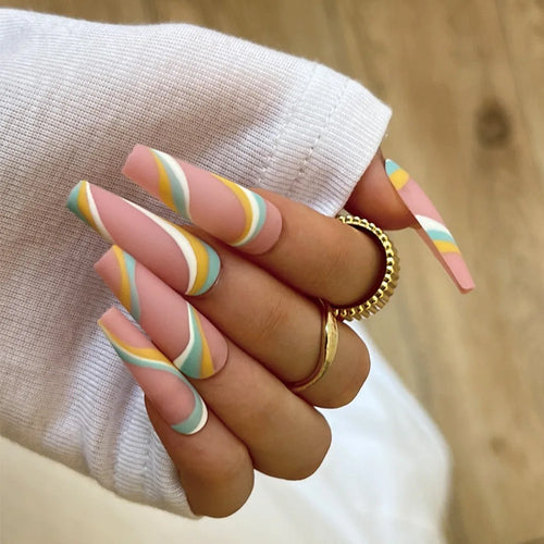 Glam Pink Cow Coffin Nails cashymart