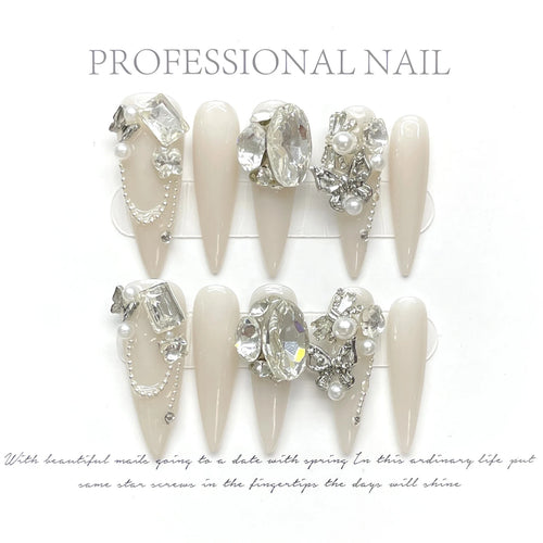  Glam Stiletto Rhinestone Press-On Nails cashymart