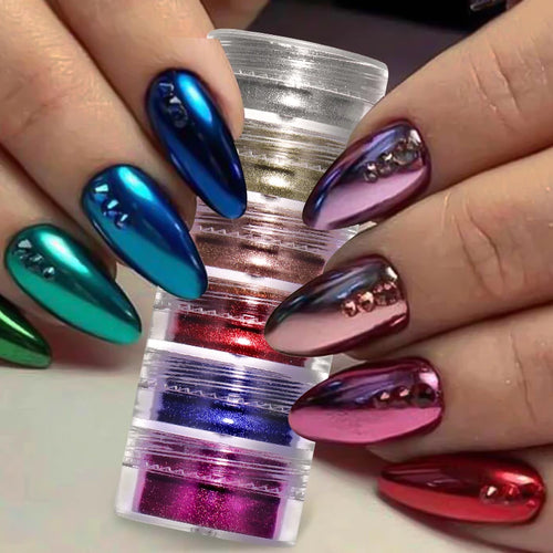  Glitter Mirror Dust Nail Powder Set 6 Box cashymart