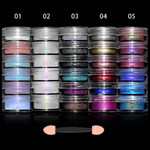  Glitter Mirror Dust Nail Powder Set 6 Box cashymart