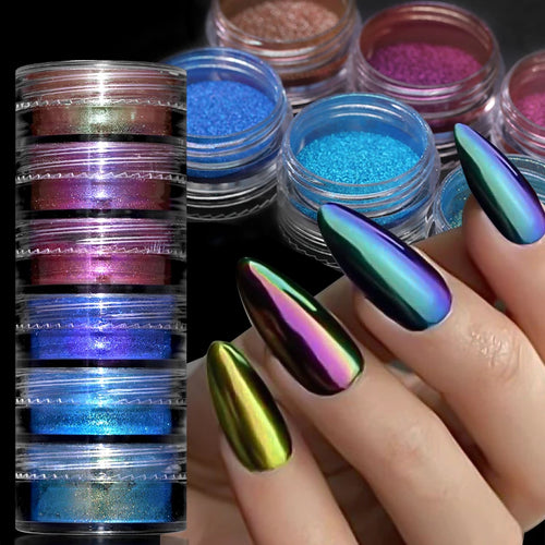  Glitter Mirror Dust Nail Powder Set 6 Box cashymart