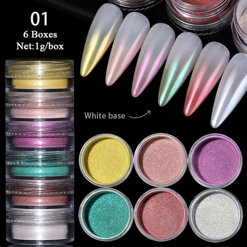  Glitter Mirror Dust Nail Powder Set 6 Box cashymart