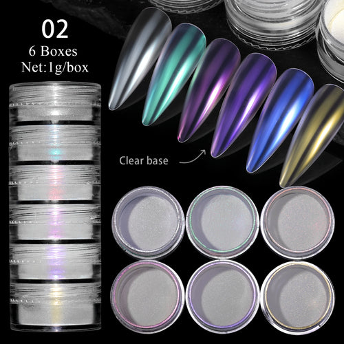  Glitter Mirror Dust Nail Powder Set 6 Box cashymart
