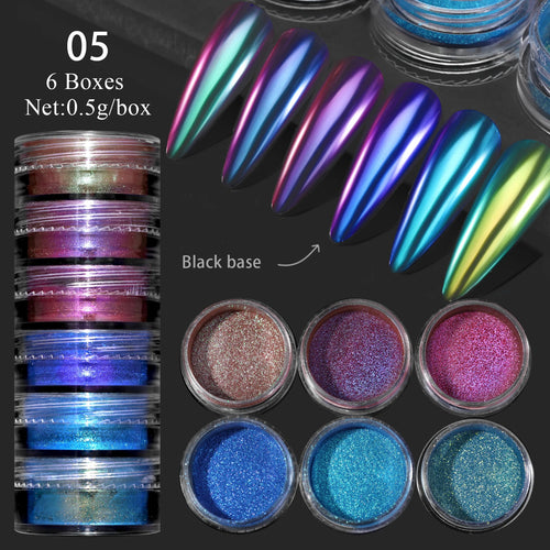  Glitter Mirror Dust Nail Powder Set 6 Box cashymart