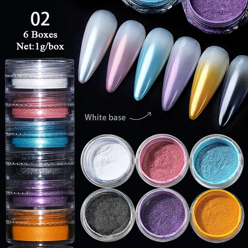 Glitter Mirror Dust Nail Powder Set 6 Box cashymart