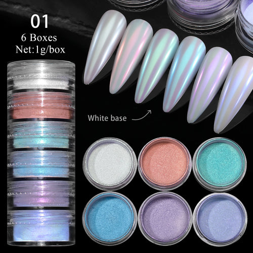  Glitter Mirror Dust Nail Powder Set 6 Box cashymart