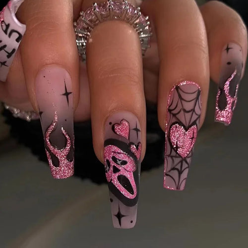  Glittery Skull & Heart Halloween Nail Art cashymart