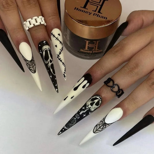  Glittery Skull & Heart Halloween Nail Art cashymart