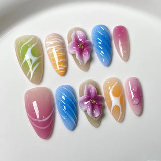  Glossy Almond French Press On Nails Set cashymart