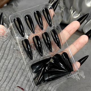  Glossy Black Long Stiletto Press-On Nails cashymart